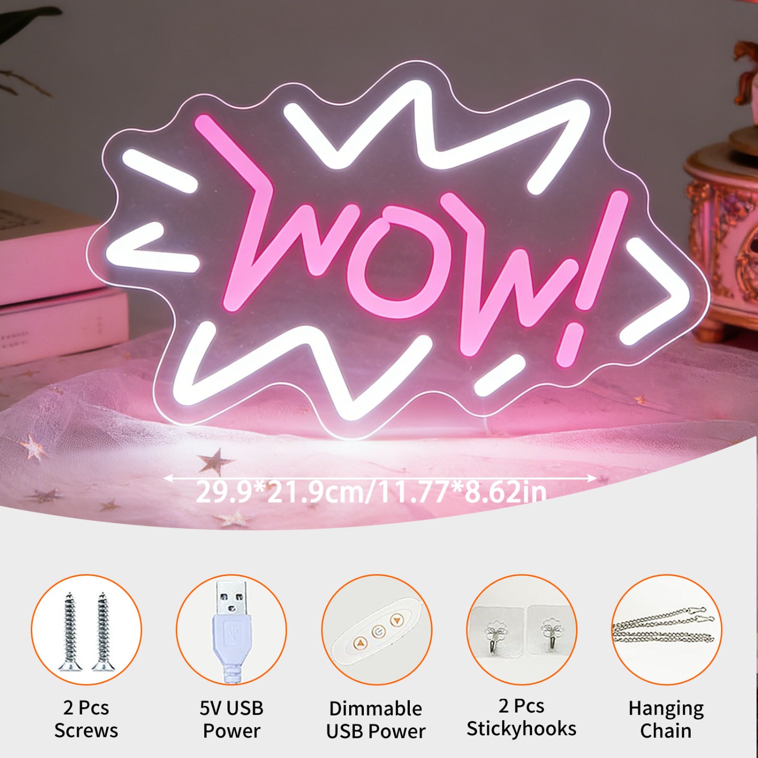 Wow Neon Sign LED Pop Art Marq - Lighting Decor Wow recension och pris