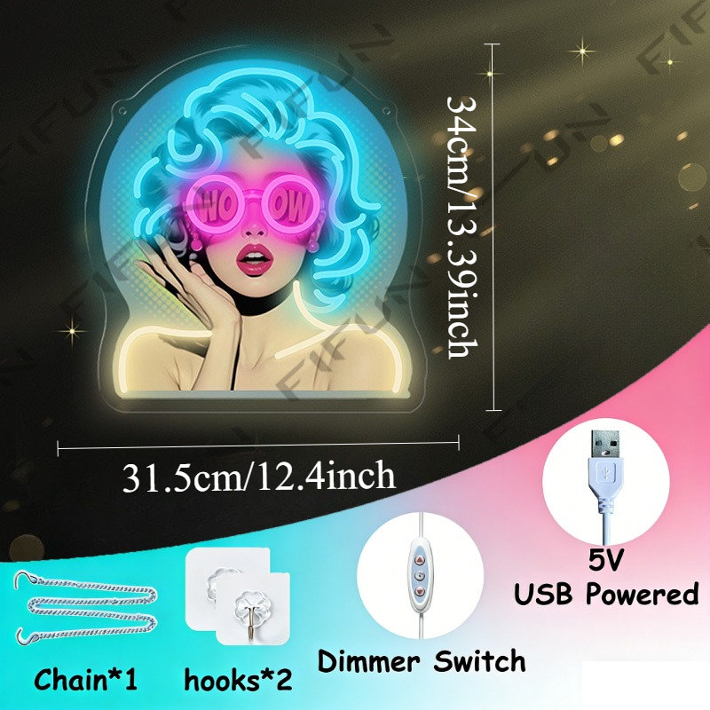 WOW Curl Girl Neon Sign UV Pri - Lighting Decor Wow recension och pris